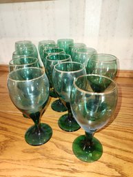 1980s Libbey Juniper Gold Rimmed Wine Glasses- Set Of 15