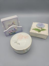 4 Hummingbird Coasters, 2 Porcelain Trinket Boxes