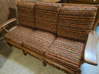 Vintage Upholstered Wood Frame Sofa Couch