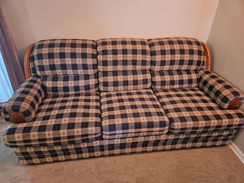 Vintage Plaid X's And O's Three Cushion Couch