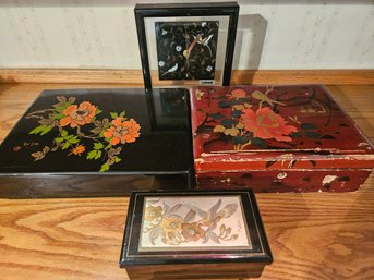 Vintage Asian Boxes And Clock