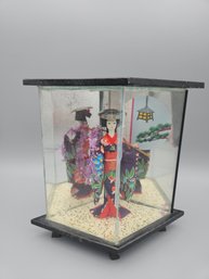 Vintage Asian Geisha Doll In Display Case