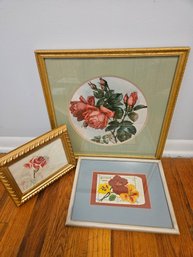 3 Vintage Floral Framed Pictures