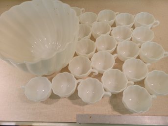 Vintage Milk Glass Punchbowl With 23 Cups