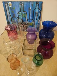 Huge Lot Of Clear And Colored Glass Vases