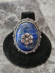 Stainless Steel Lapis Stone Marcasite Ring