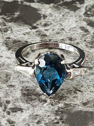 Blue & Clear Topaz Silver Tone Ring  Size 8.5