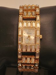 Geneva Gold Tone White Baugette Crystal Watch