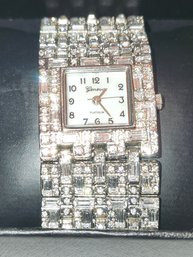 Geneva Platinum White Crystal Silver Tone Watch