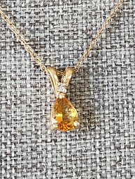 14K Yellow Gold Citrine Necklace W Diamond Accent