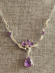 10k White Gold Necklace & Diamonds With Amethyst Stones