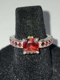 Cherry Citrine Or Garnet Sterling Silver 925 Ring Size 4.5