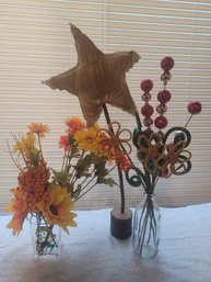 Artificial Sunflowers,glitter Flowers Decorative, Thread Flowers,  1 Plastic Hawaii Girl Glass, 1 Glass Bottle