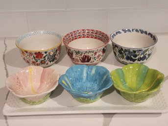 6 Earthenware Bowls And A Ceramic Tray