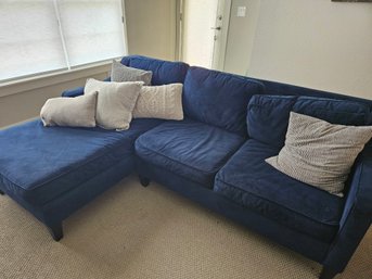 West Elm Blue Microfiber Chaise Sofa