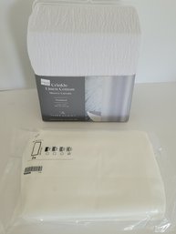 Crinkle Linen Cotton Shower Curtain And 2 Sheer Panel Curtains