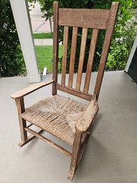 Wooden And Straw Rocking Chair