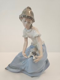 Vtg NAO By LLADRO Girl With Puppy Figurine