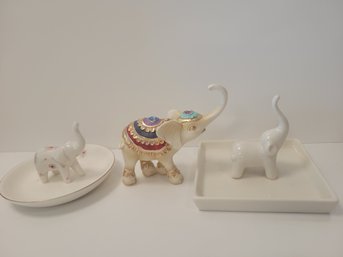 Gemstone Elephant And 2 Elephant Ring Holder Dishes