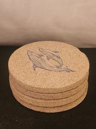 Set Of 4 Sandstone Coasters  With Dolphins On Them