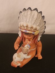 Gregory Perillo's Vintage 1985 Sagebrush Kids Boy Wearing Headdress & Kitten 4'