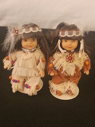 Vintage Native American Child Porcelain Dolls -  Hand Painted Face