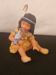 Gregory Perillo's 1985 Sagebrush Kids Porcelain Native American With Blue Bird 4'