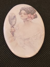 Vintage Hand Pocket Mirror With Lady On It