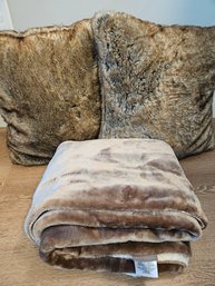 2 Faux Fur Pillows And Sherpa Blanket