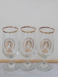 Vintage Coors Beer Stemmed 12 Oz Glasses Gold Tone Trim Waterfall Logo Set Of 3