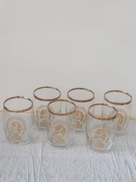 Vintage Bartlett Coors Beer Barrel Glasses Set 6 Gold Embossed Tumbler Boxed