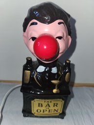 Vintage 1950's 'The Bar Open Is Open' Ceramic Bartender Sign/Figure