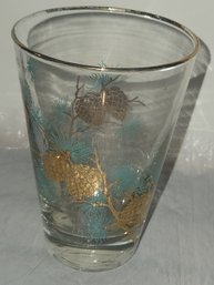 1 LIBBY GOLD & AQUA PINE CONE 4 1/2' HIGHBALL GLASS / TUMBLER