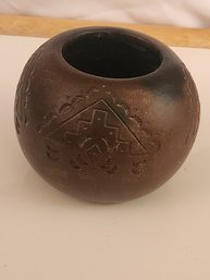 Old Native Navajo Pottery Pit Fired Pot Bowl Signed Design