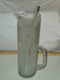 Vintage Hand Blown Glass Cocktail Pitcher, Penguin Shaped W/ Stir