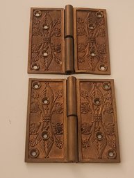 2 Ornate Antique 5' X 5' Brass/Bronze Door Hinges