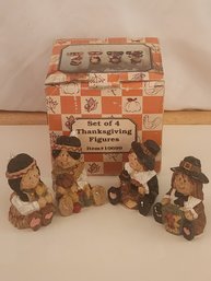 Vintage Pilgrims & American Indians Harvest Two Resin Thanksgiving Figurines