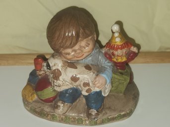 VINTAGE 1973 CERAMICHROME INC CALIFORNIA, BOY W/ Puppy, Jack In The Box