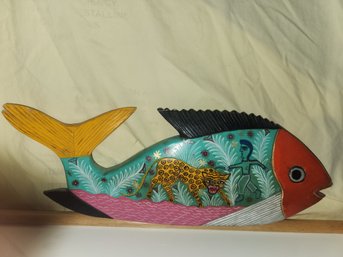 Vintage Folk Art Wood Fish Hand Carved Hand Painted