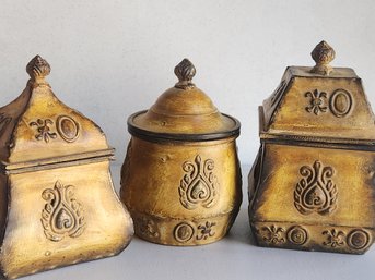 3 Yellow Metal Canisters