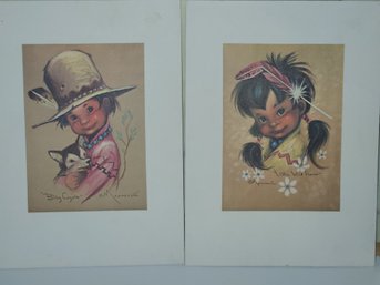 Vintage Framed Western Prints-2 Monteague Billy Coyote & Little Wild Flower