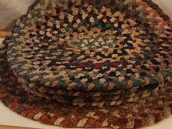 6 Vintage 1950s Chenille Hand Made Seat Pads Country Style Braided Multi Colored