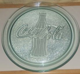 Vintage Coca Cola Glass 13' Serving Tray Green Pebbled Thick Glass Serving Dish