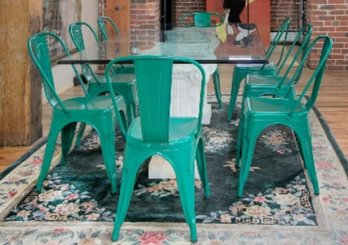 Alyssa Dark Green Metal Cafe Chairs X12