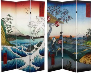 Oriental Furniture 6 Ft. Tall Double Sided Hiroshige Room Divider - Sea At Satta/Teahouse