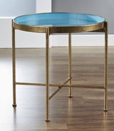 Innerspace Large Gild Goldtone Folding Tray Table Blue