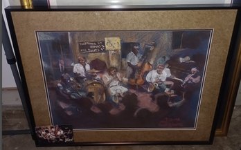 Framed Jazz New Orleans Oil Color Artwork W Photo