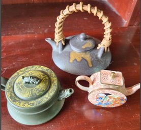 Small Oriental Metal Teapots X3