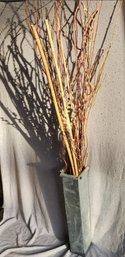 Metal Aluminum Square Vase W Reed Stick Decor