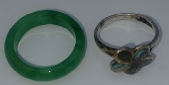 925 Silver MOP Ring & Jade Ring Size 7